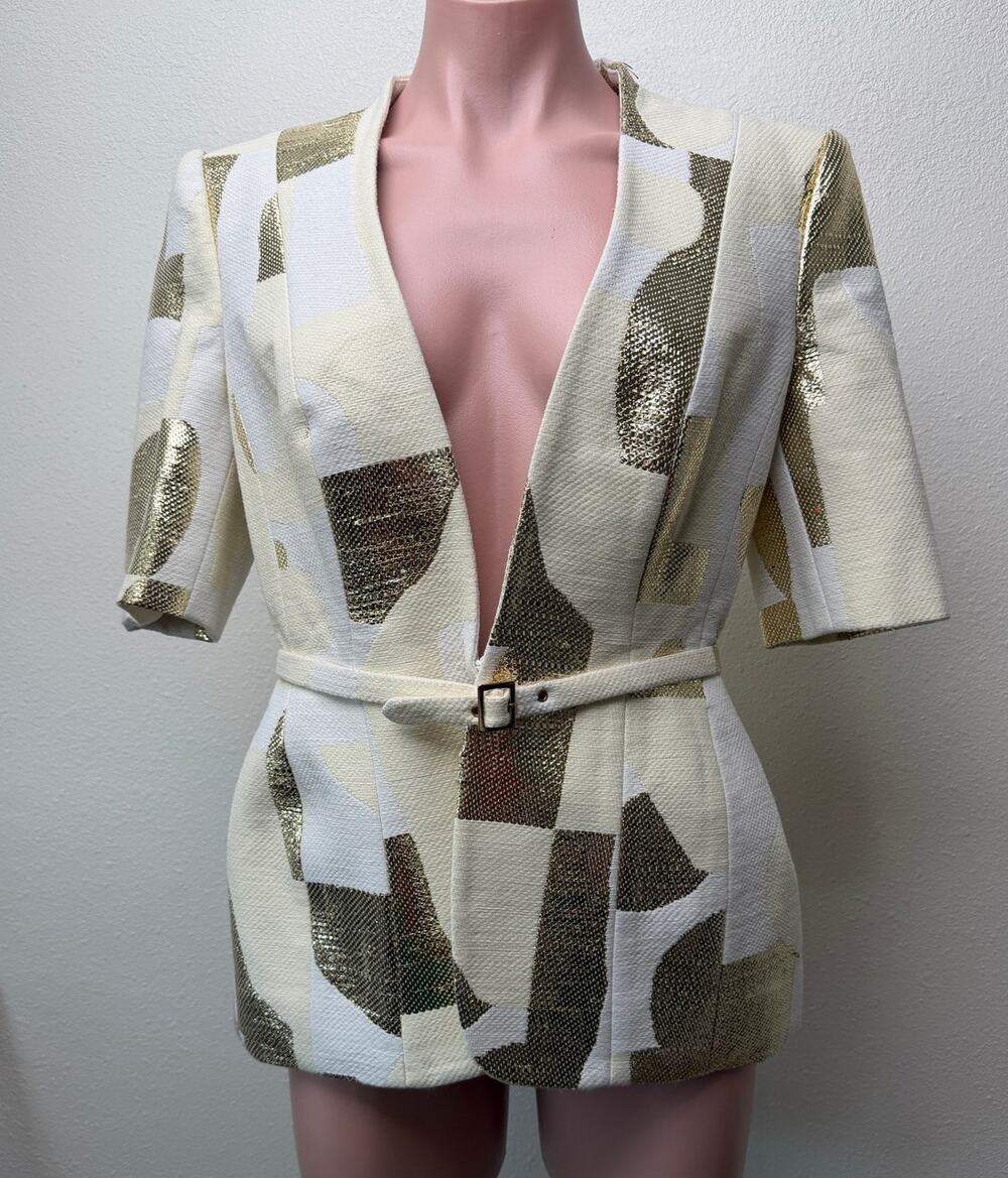 August Getty Atelier "Thalia" Brocade Belted Blazer Women's US 6